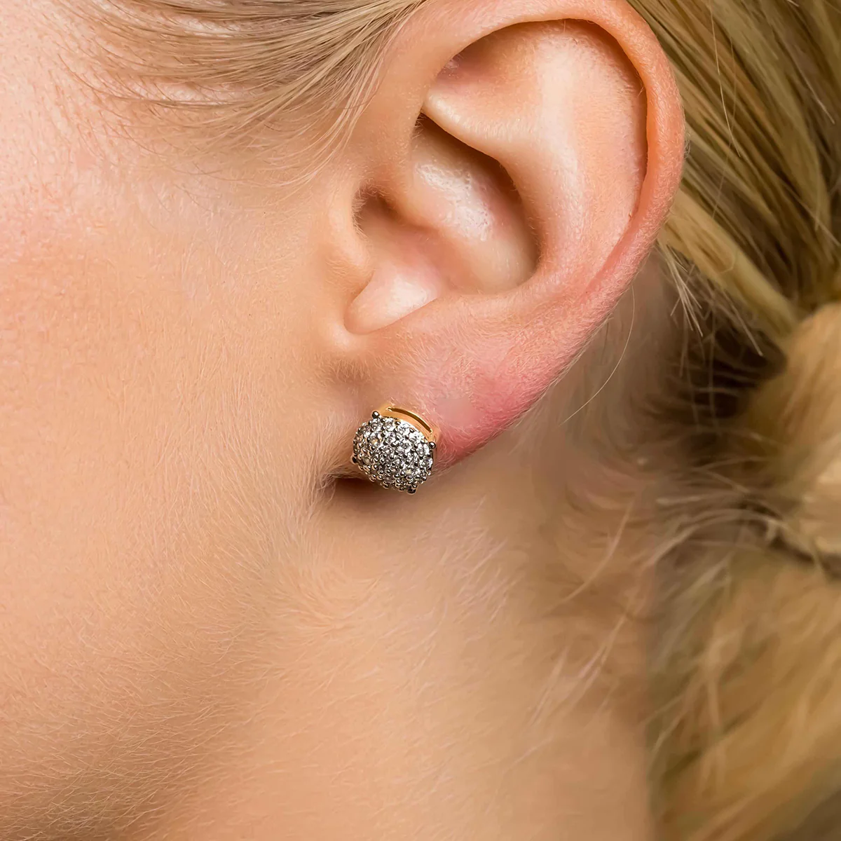 8mm Pave Set Stud Earrings in Yellow Gold