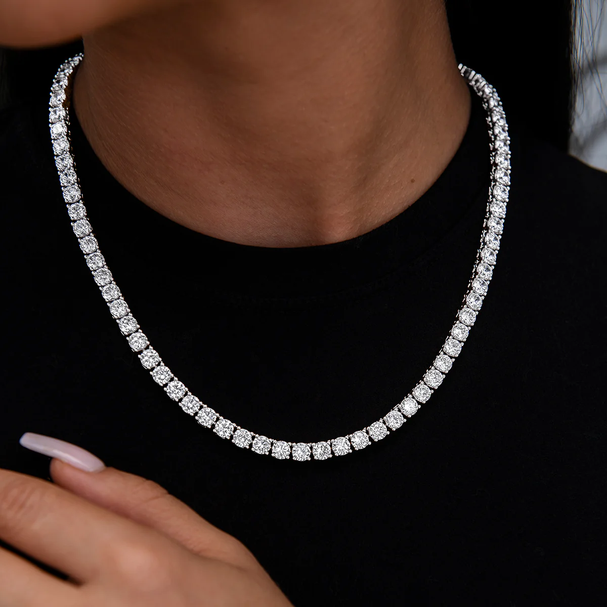 5mm Diamond Tennis Necklace + Bracelet + 8mm Round Cut Stud Earring Bundle in White Gold
