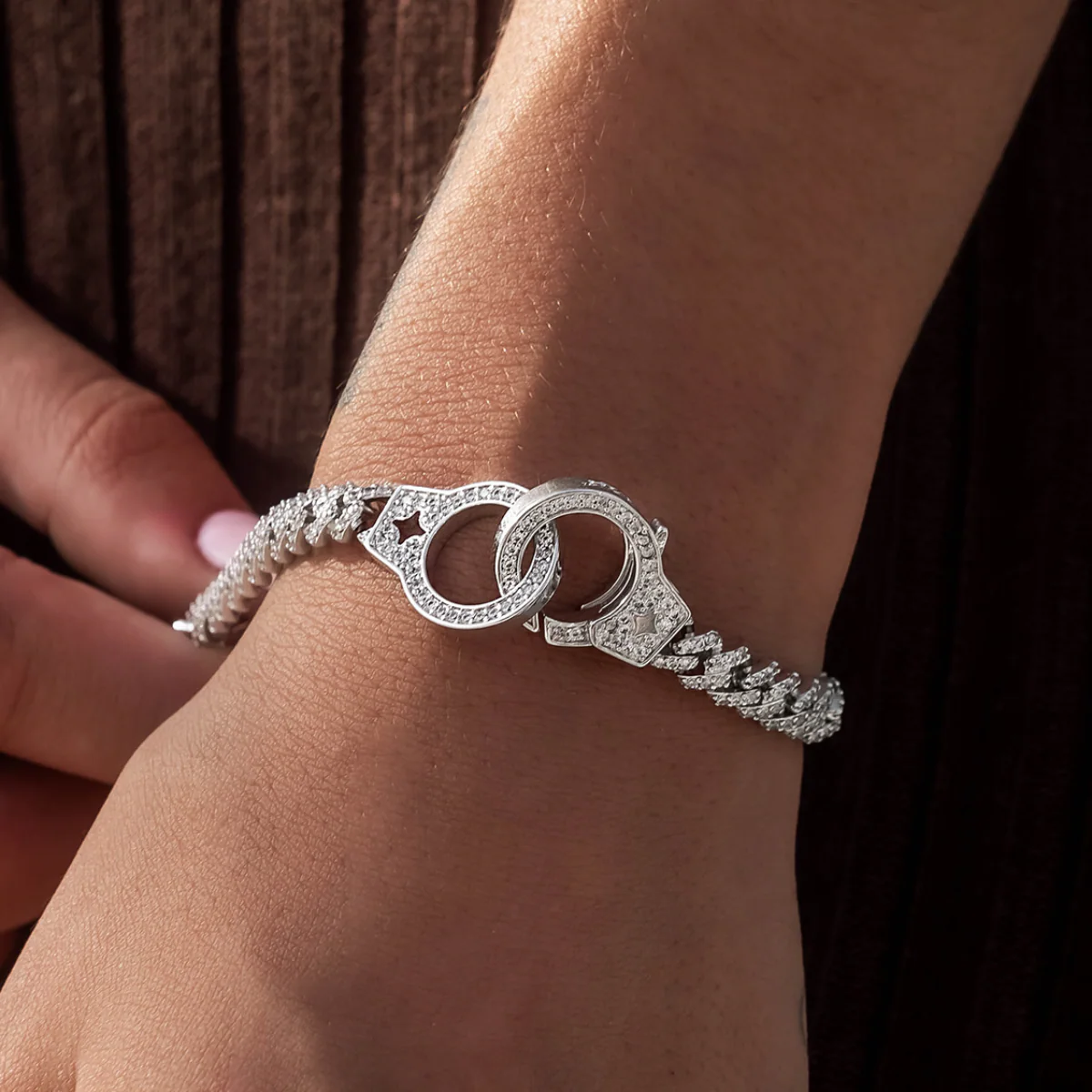Iced Handcuff Diamond Prong Cuban Bracelet in White Gold
