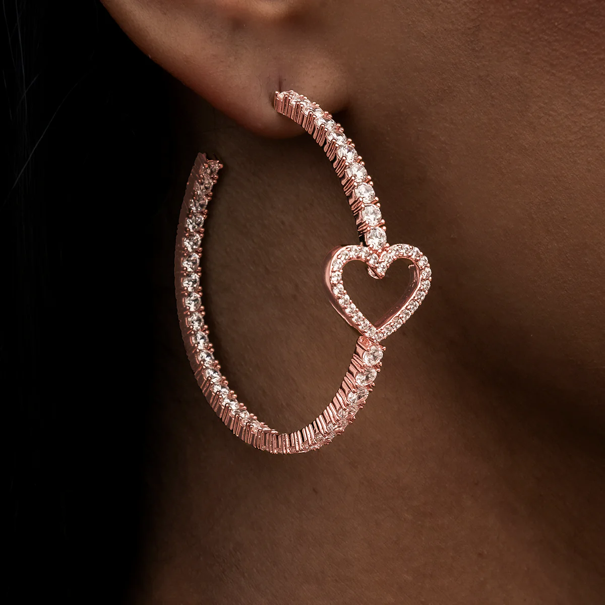 Heart Tennis Hoop Earrings - Rose Gold