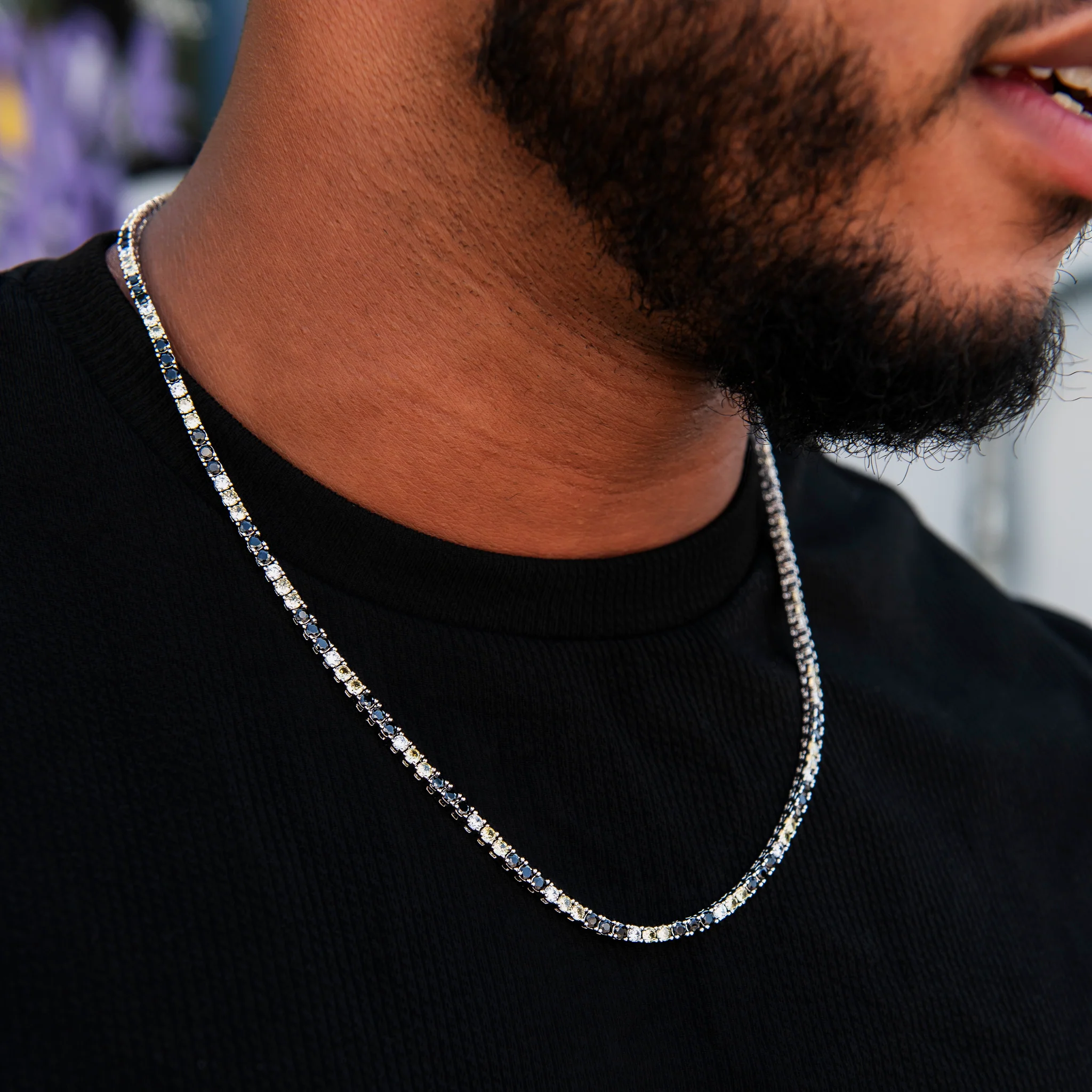 3MM Diamond Tennis Chain - Black Yellow White