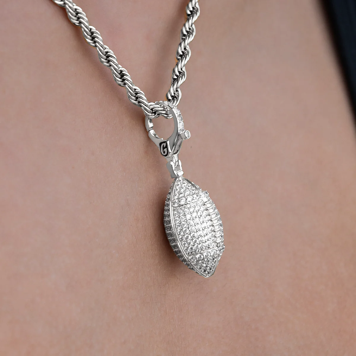 Football Clip On Charm Pendant in White Gold