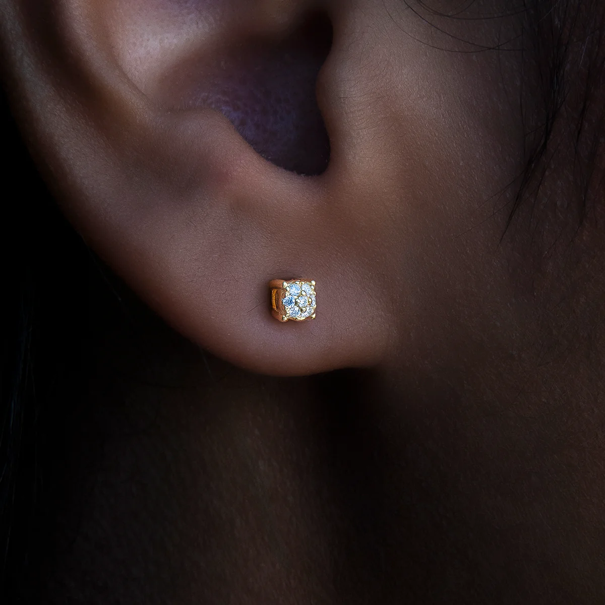 Women's 3MM Pave Round Moissanite Stud Earrings in Yellow Gold Vermeil