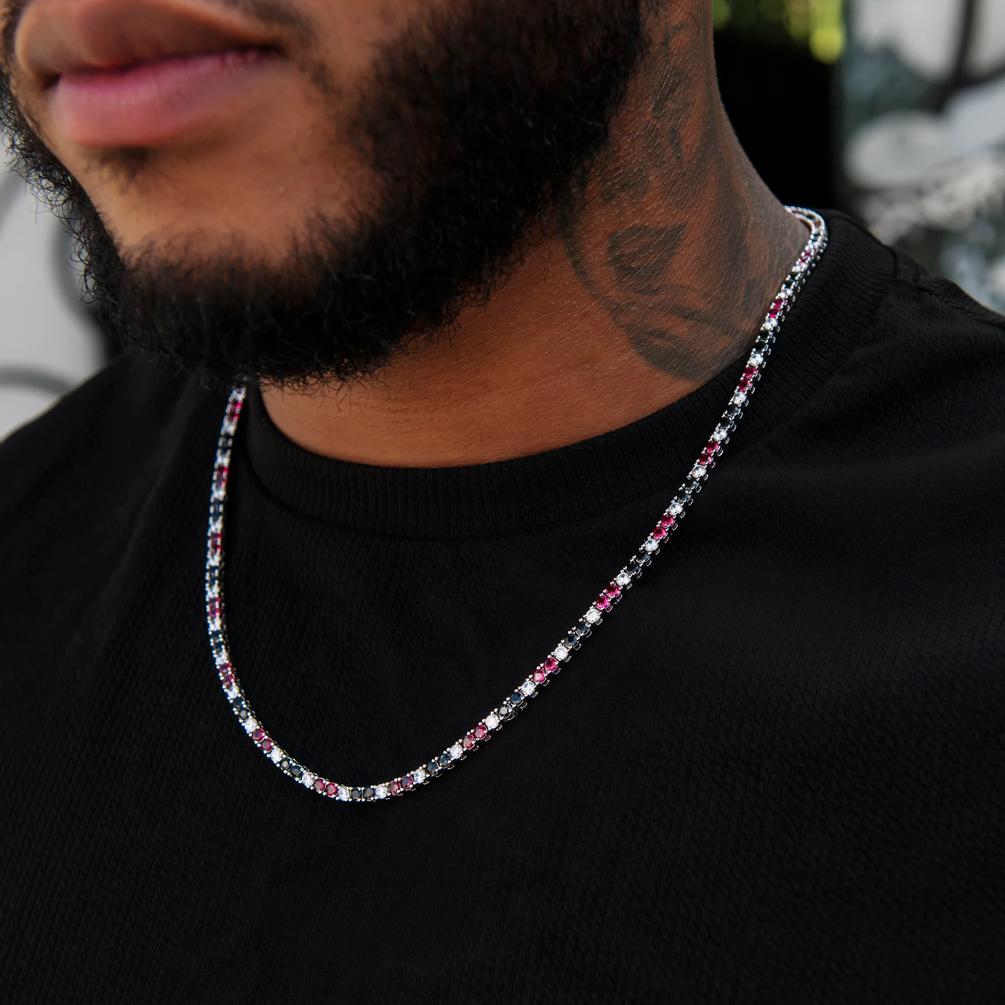 3MM Diamond Tennis Chain - Black Burgundy White