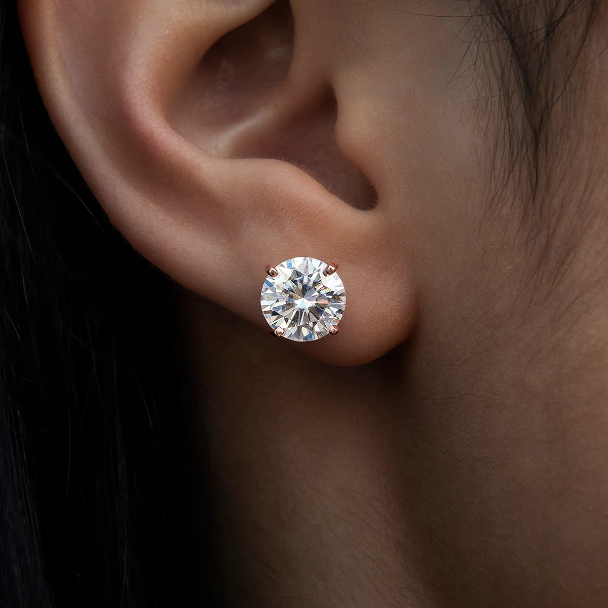 Women's 8MM Round Cut Moissanite Diamond Stud Earrings in Rose Gold Vermeil