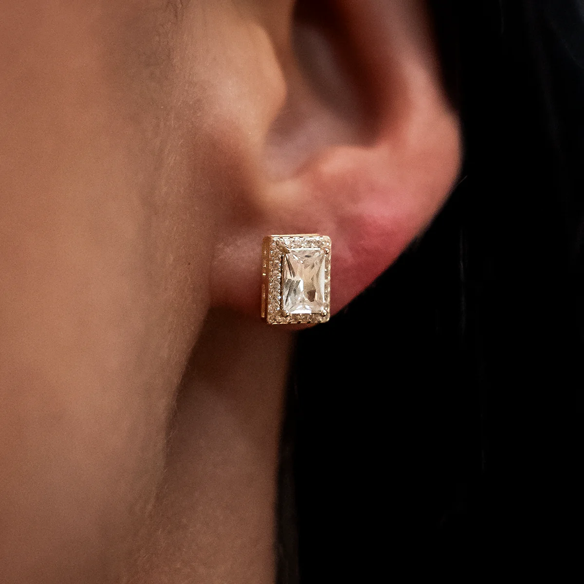 Baguette Micro Clustered Tennis Earrings in Yellow Gold