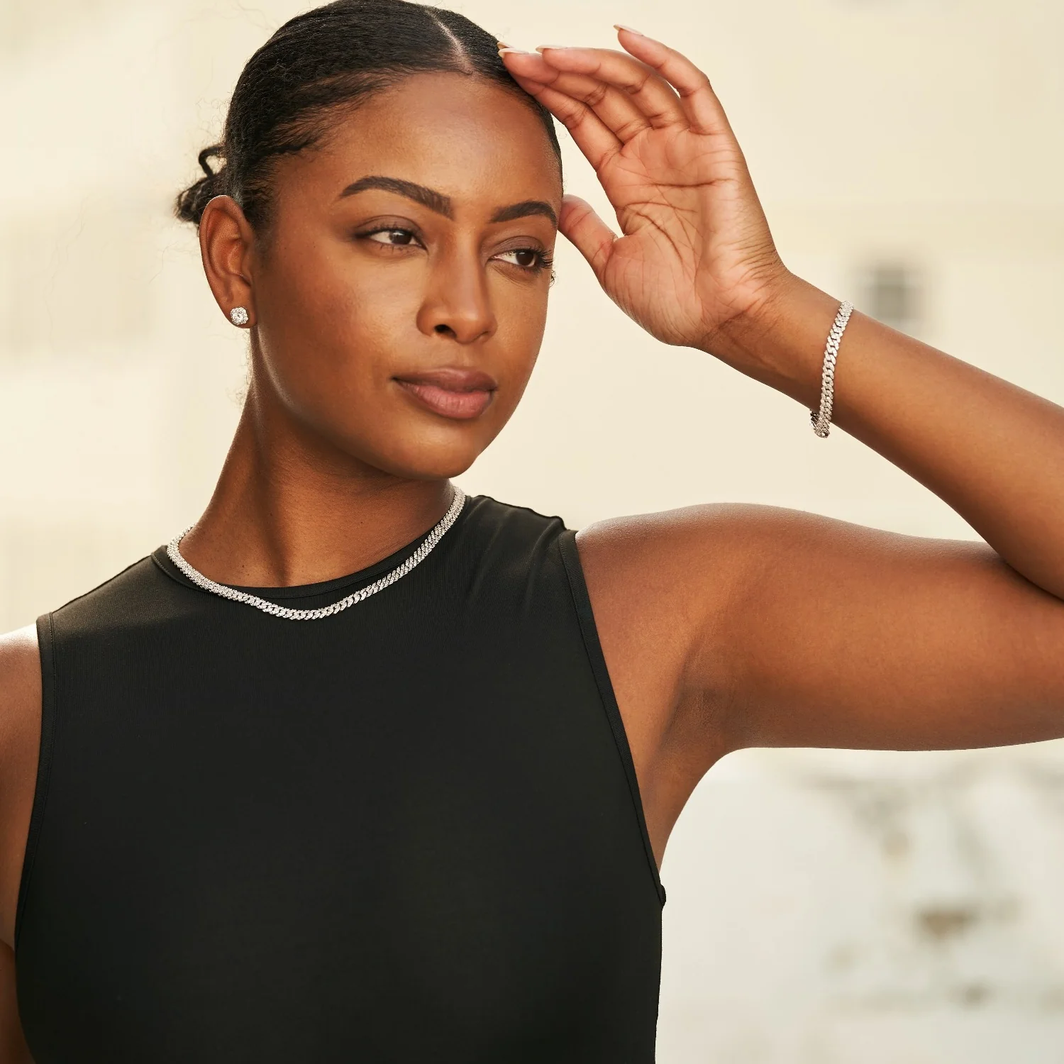 Micro Diamond Prong Necklace + Bracelet Bundle in White Gold - 6mm