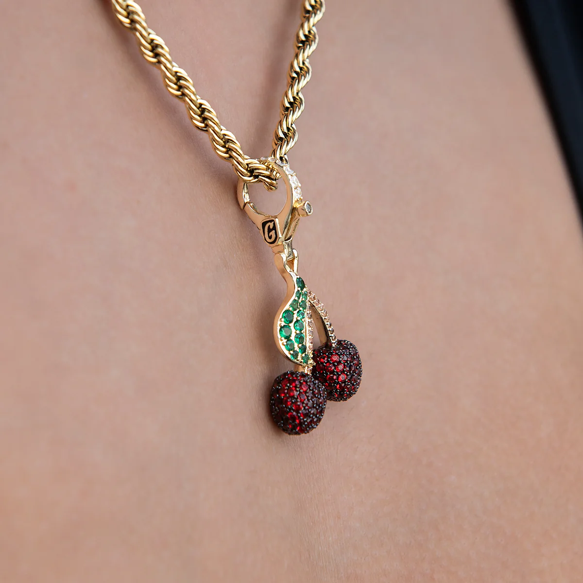Cherry Clip On Charm Pendant in Yellow Gold