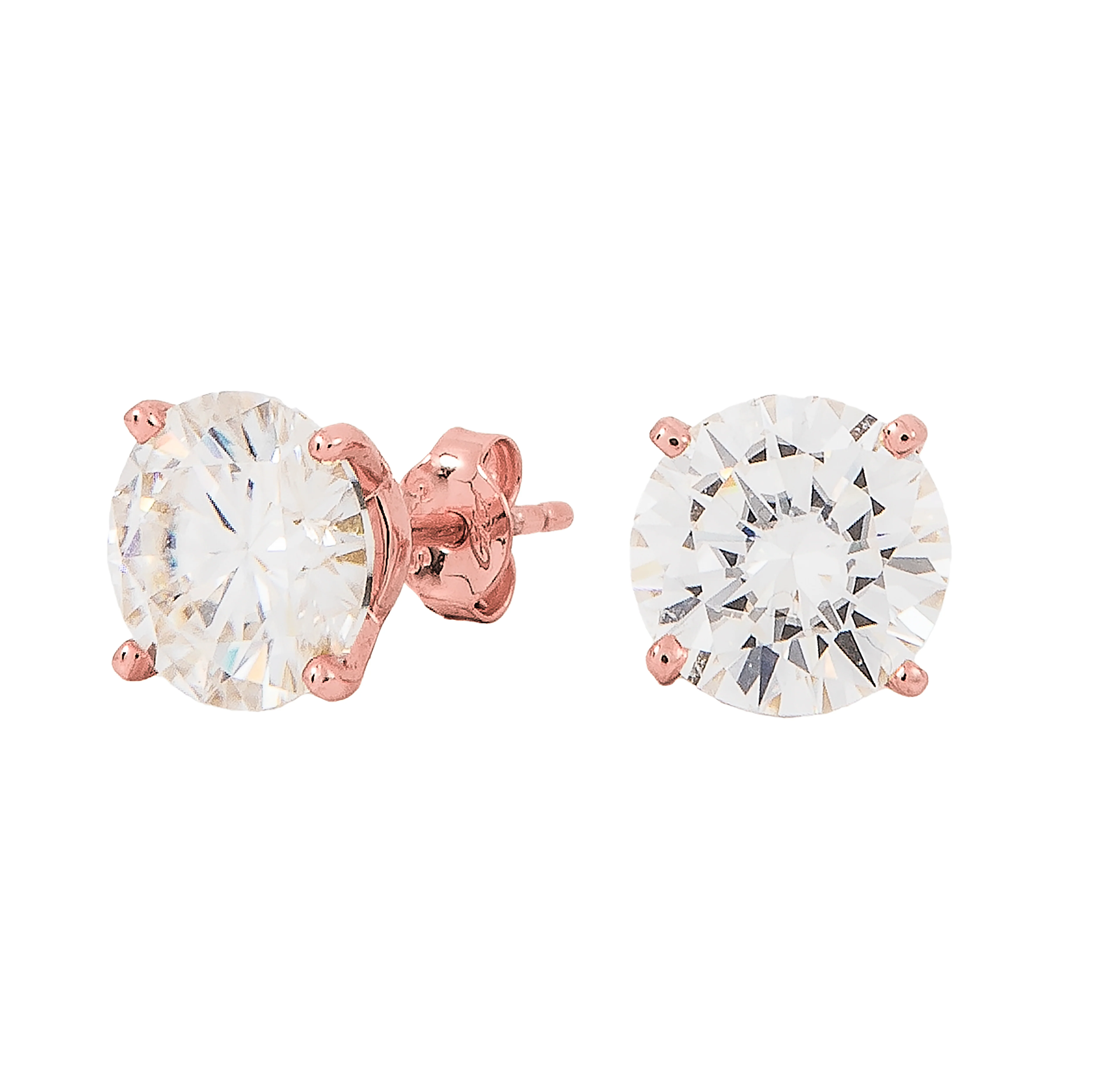 Women's 8MM Round Cut Moissanite Diamond Stud Earrings in Rose Gold Vermeil