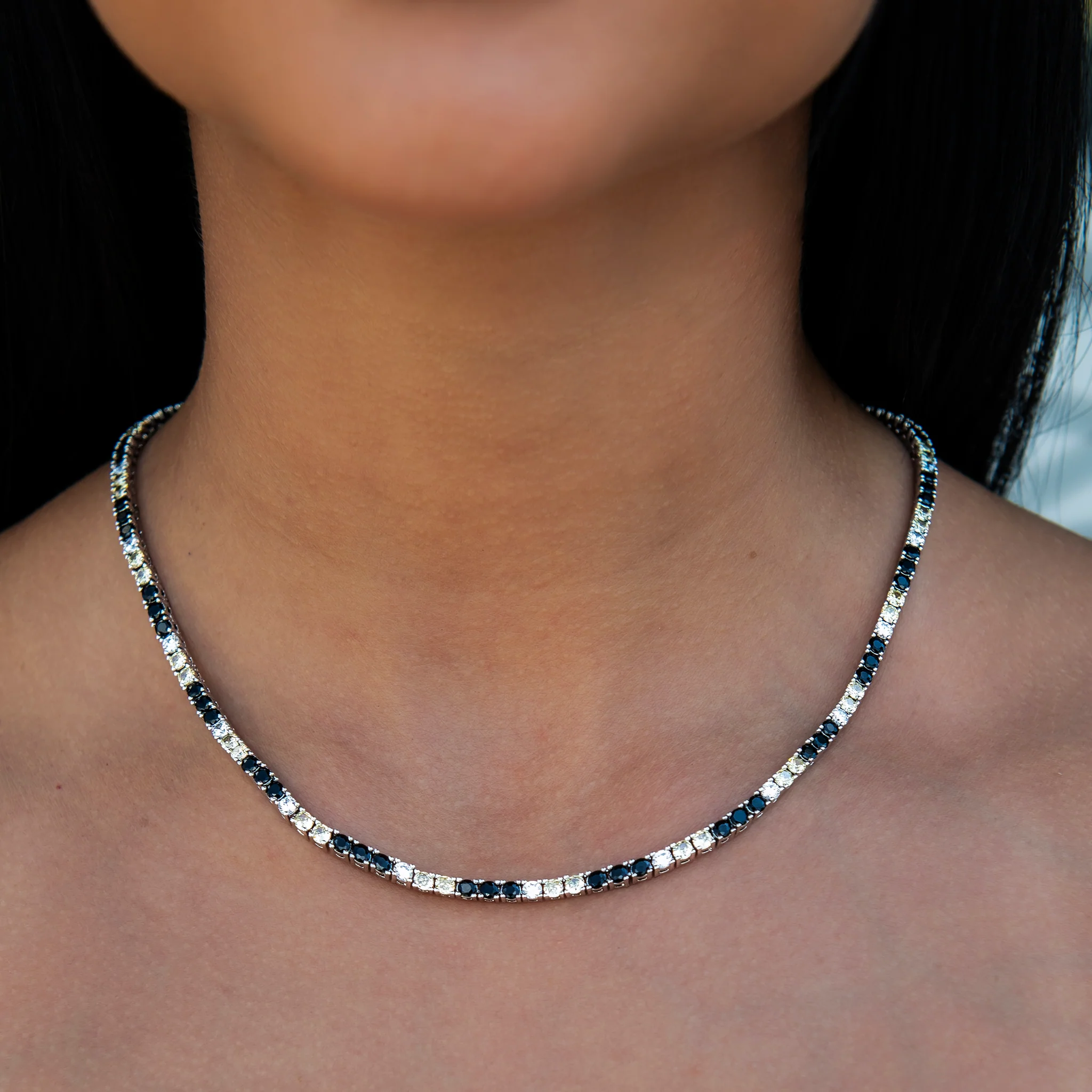 3MM Diamond Tennis Necklace - Black Yellow White
