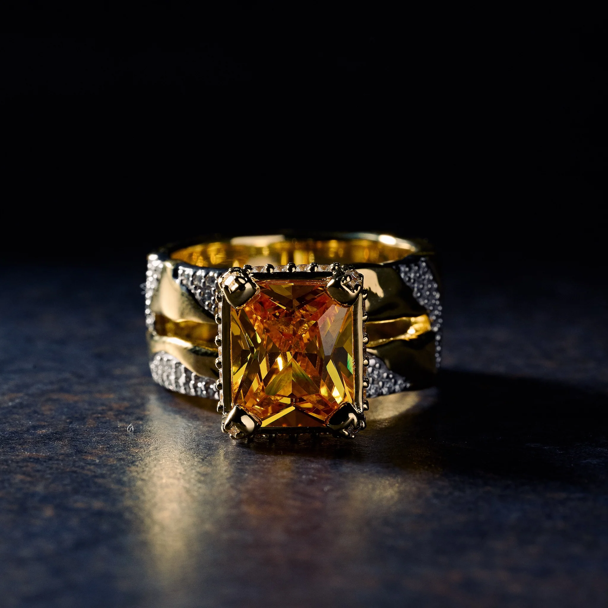 GLD X Bloody Osiris Canary Two Tone Rock Ring in Yellow Gold Vermeil