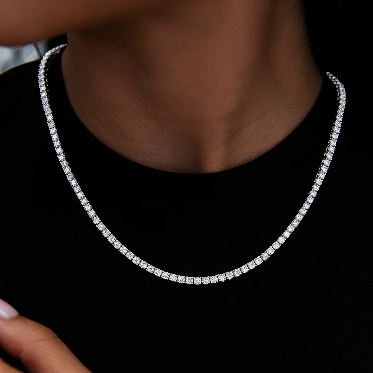 Diamond Tennis Necklace + Bracelet + 5mm Round Cut Earring Bundle in White Gold- 3mm