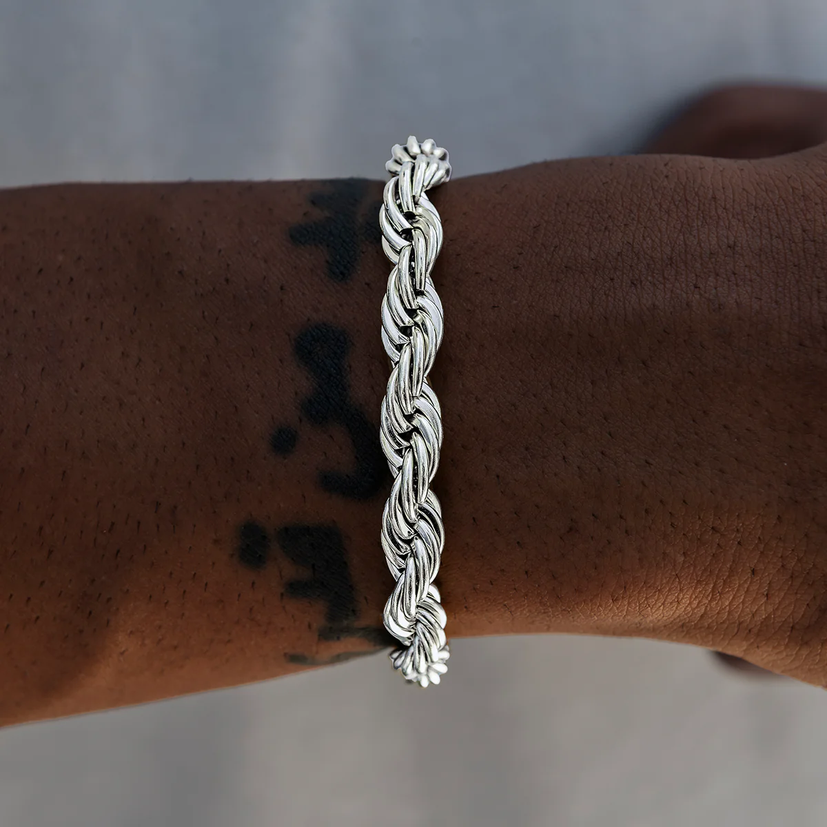 8MM Rope Chain Bracelet in White Gold