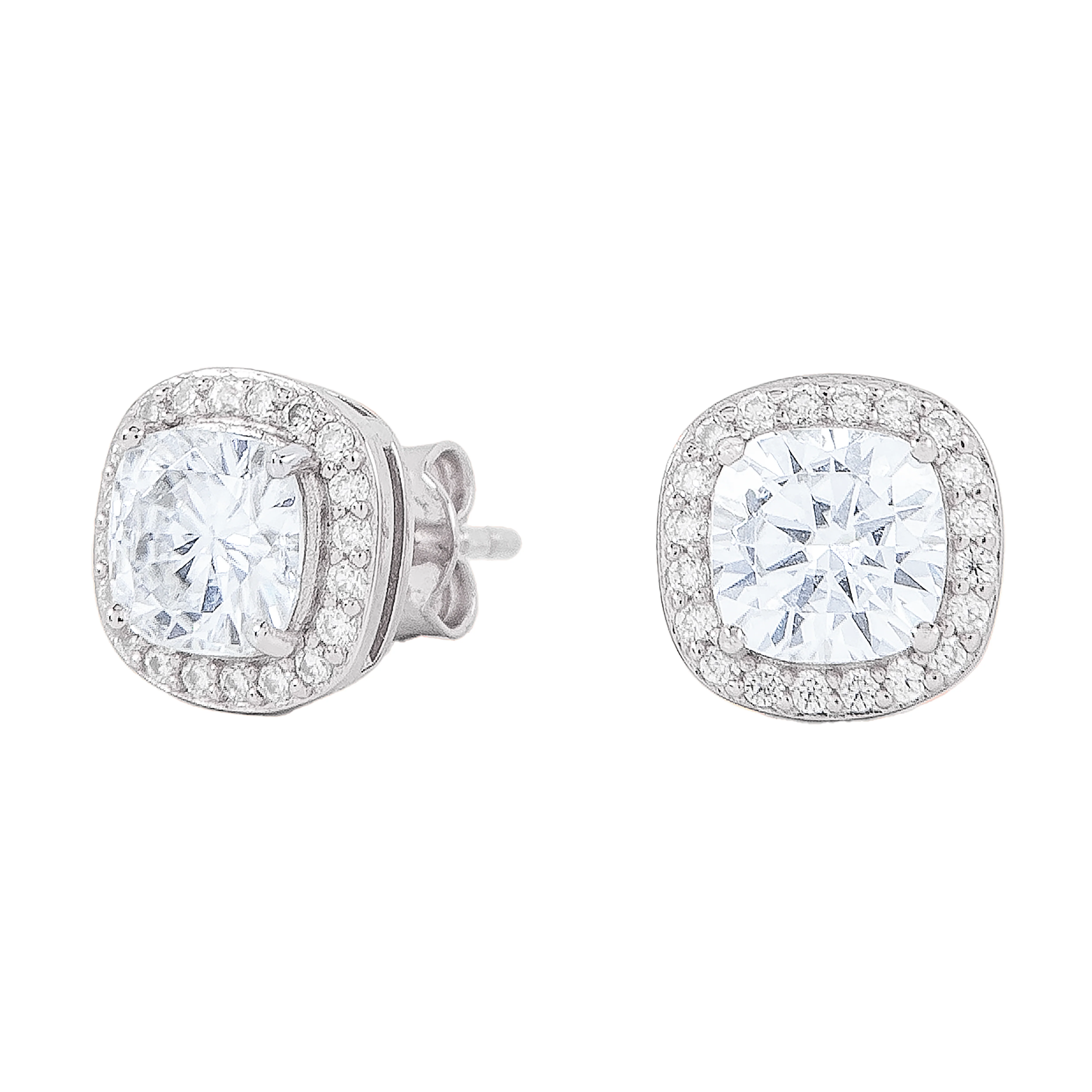 Men's Cushion Cut Moissanite Earrings in White Gold Vermeil