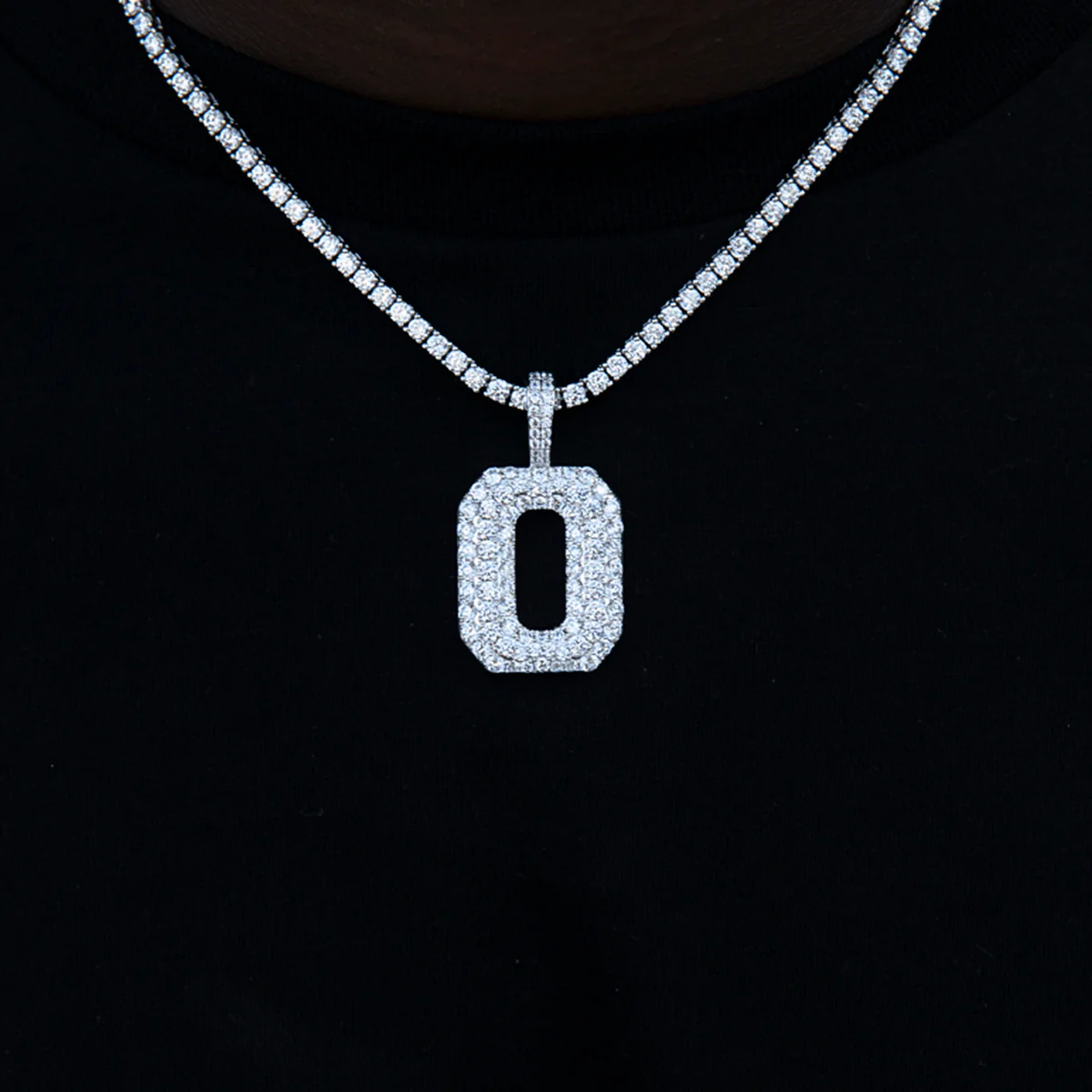 Pave Number Pendants in White Gold