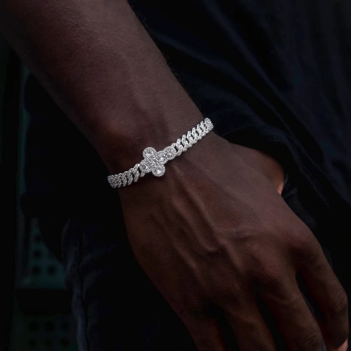 Diamond Prong Rounded Cross Bracelet