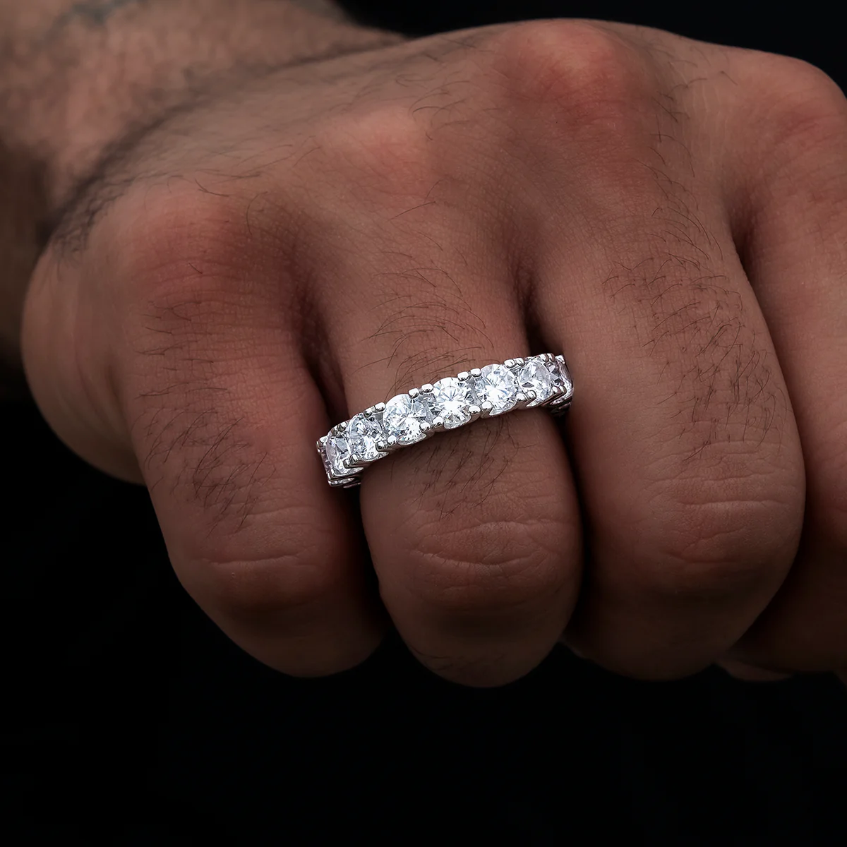 Men's Moissanite Diamond Band Ring in White Gold Vermeil - 5mm