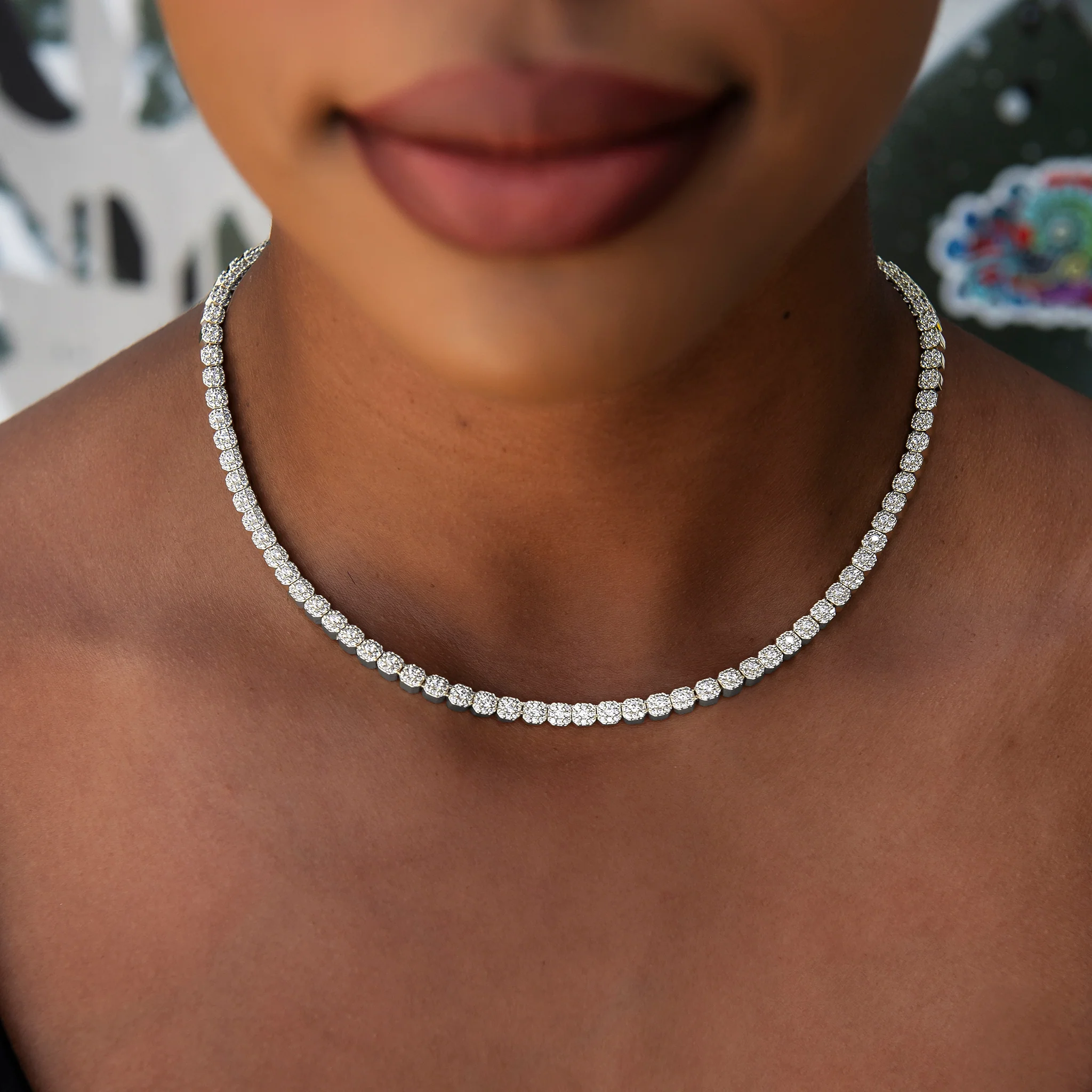 Iced Mini Clustered Tennis Necklace in White Gold
