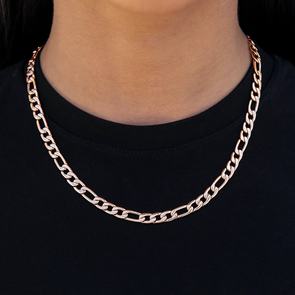 Figaro Necklace + Bracelet Bundle in Rose Gold- 6mm