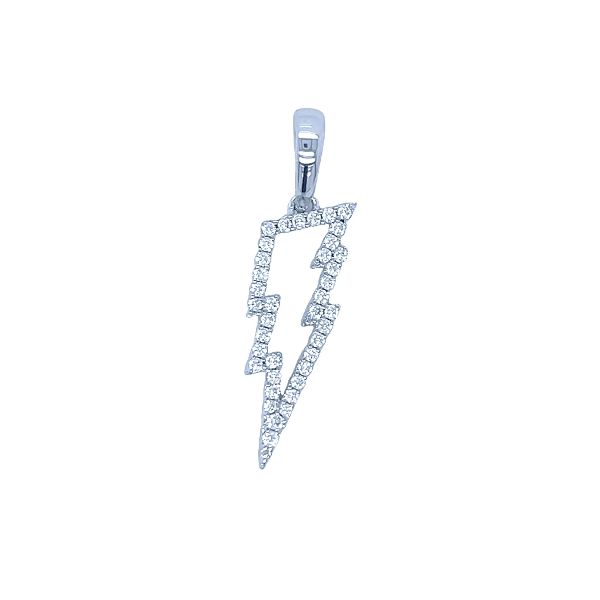 Men's Moissanite Diamond Micro Lightning Bolt Pendant in White Gold Vermeil