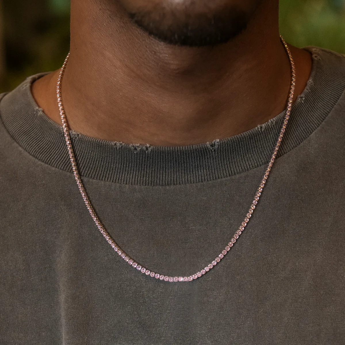 Pink Diamond Micro Tennis Chain in White Gold