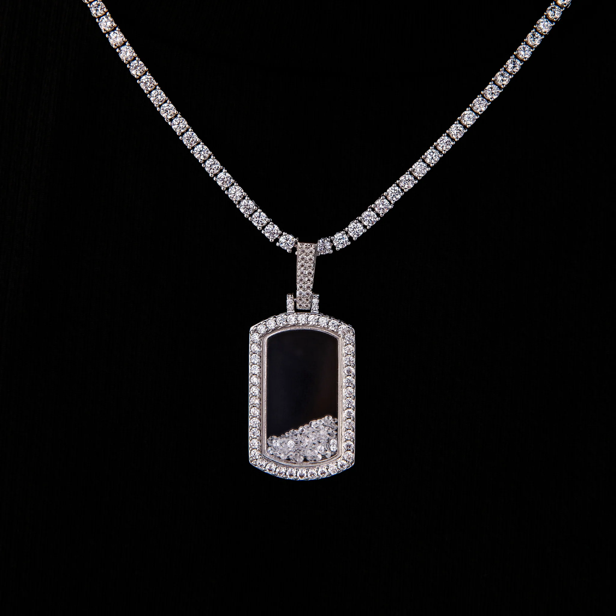 Loose Diamond Dog Tag Pendant in White Gold