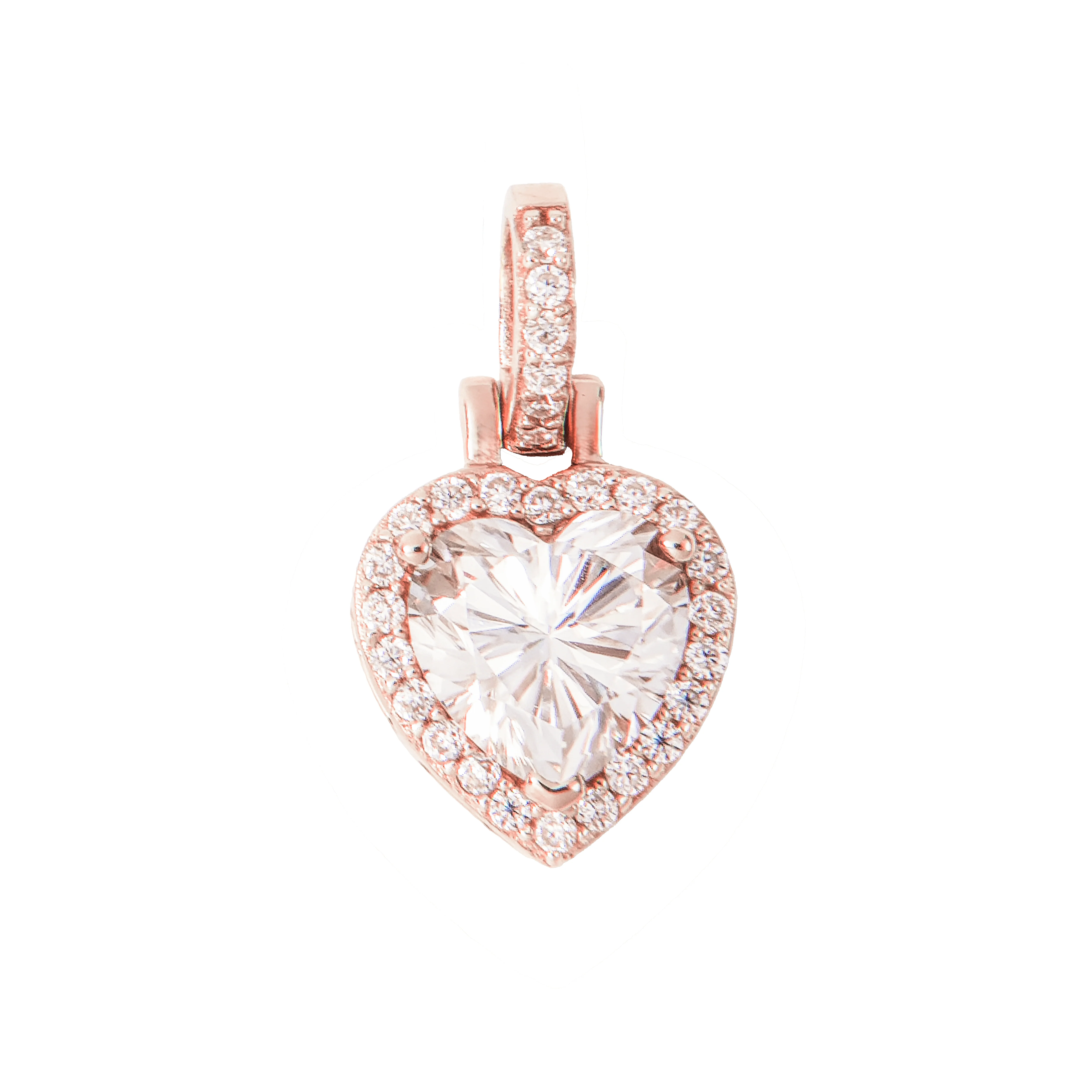 Women's Moissanite Micro Iced Heart Pendant in Rose Gold Vermeil