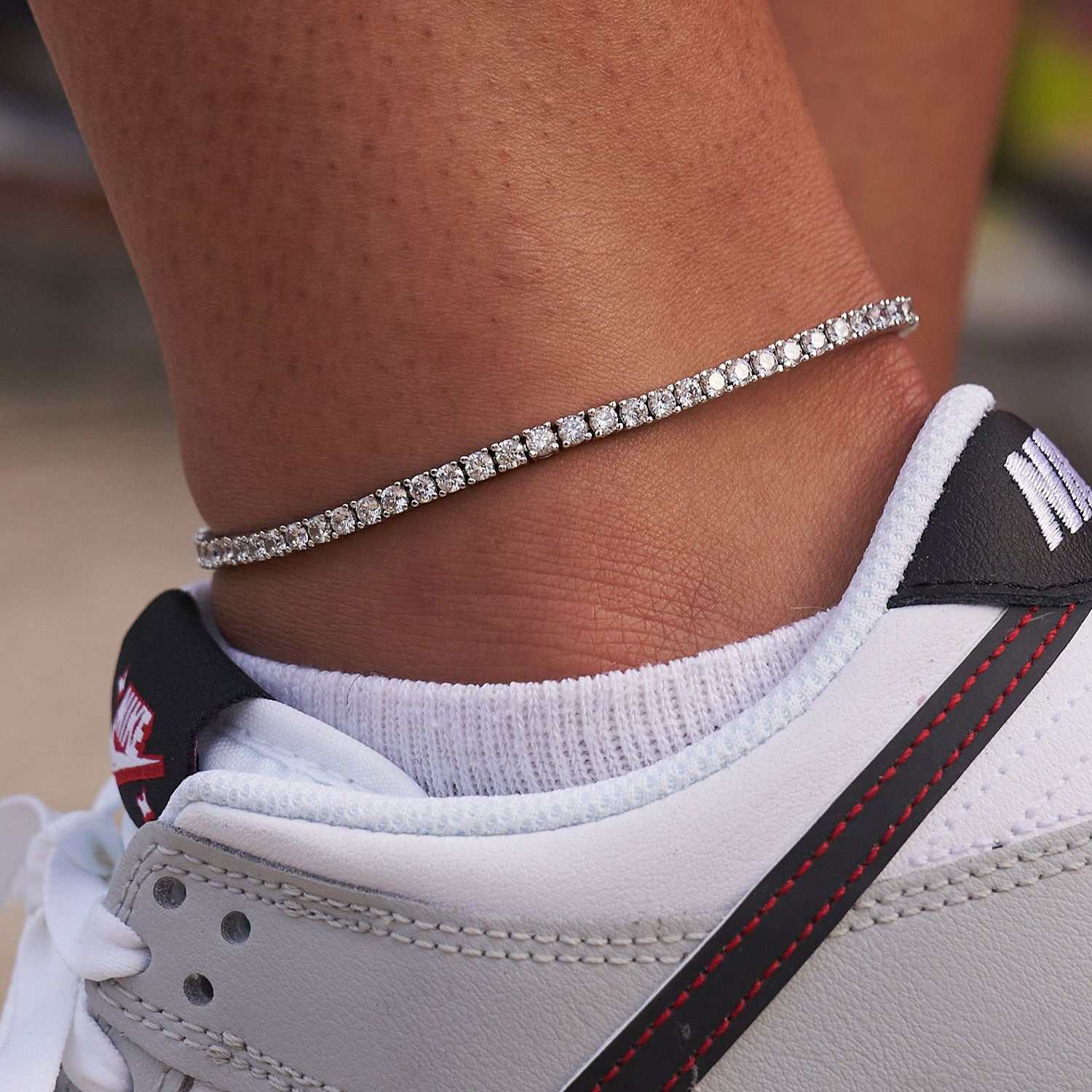 Diamond Tennis Necklace + Anklet Bundle in White Gold- 3mm