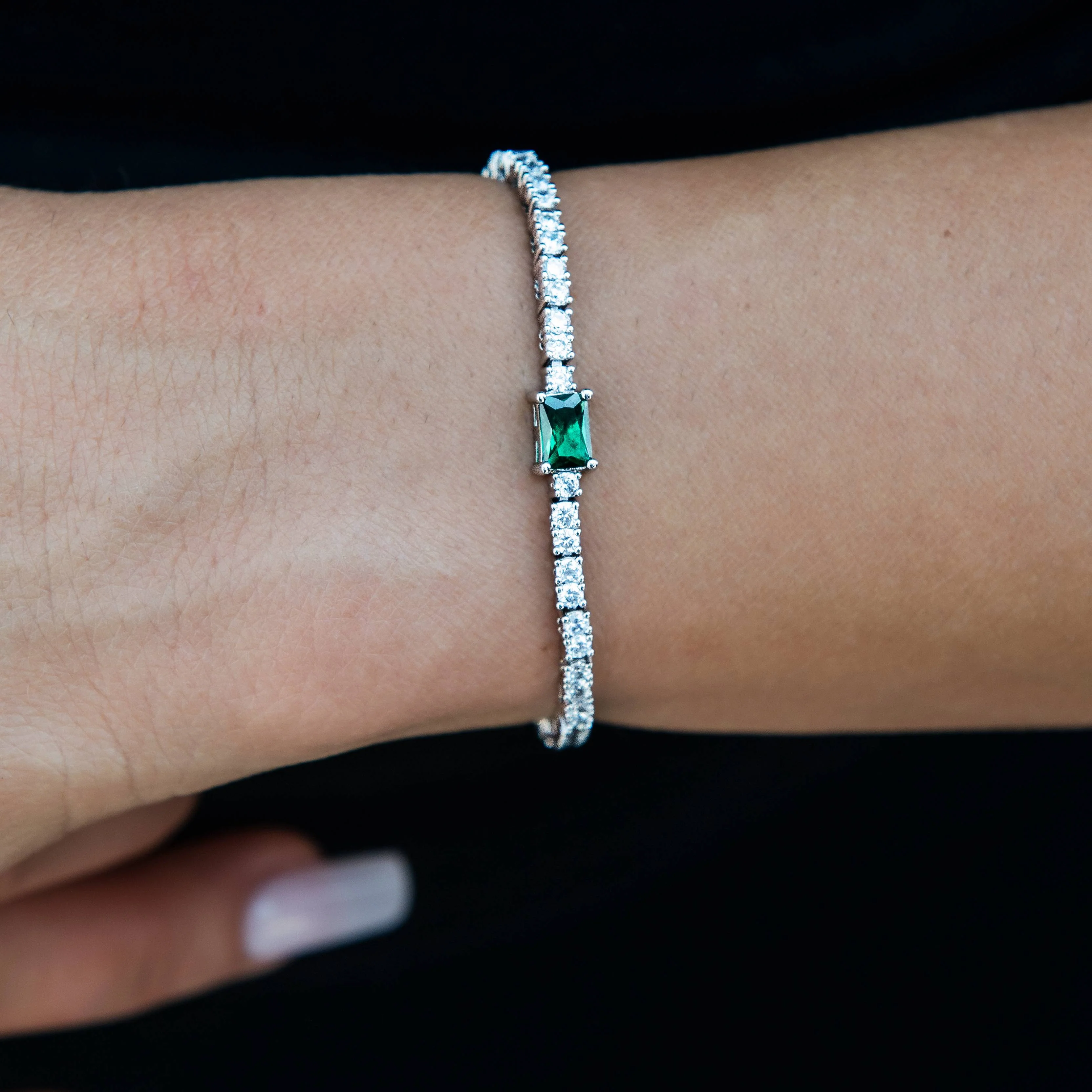 2MM Emerald Iced Rock Diamond Tennis Bracelet in White Gold