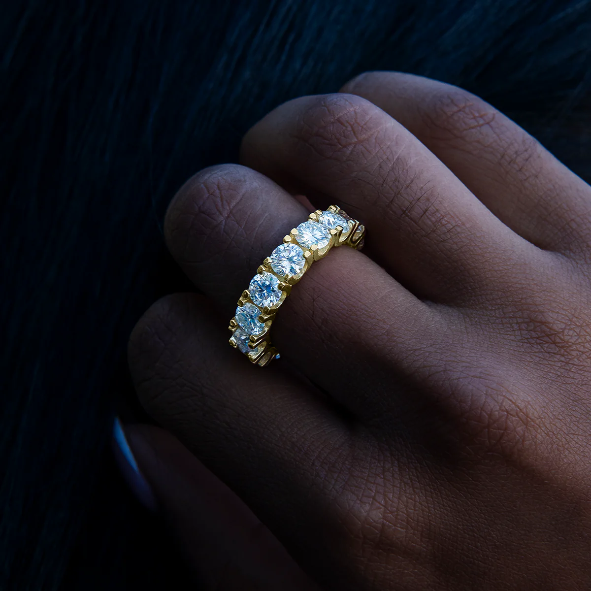 Women's 5MM Moissanite Eternity Diamond Band Ring in Yellow Gold Vermeil