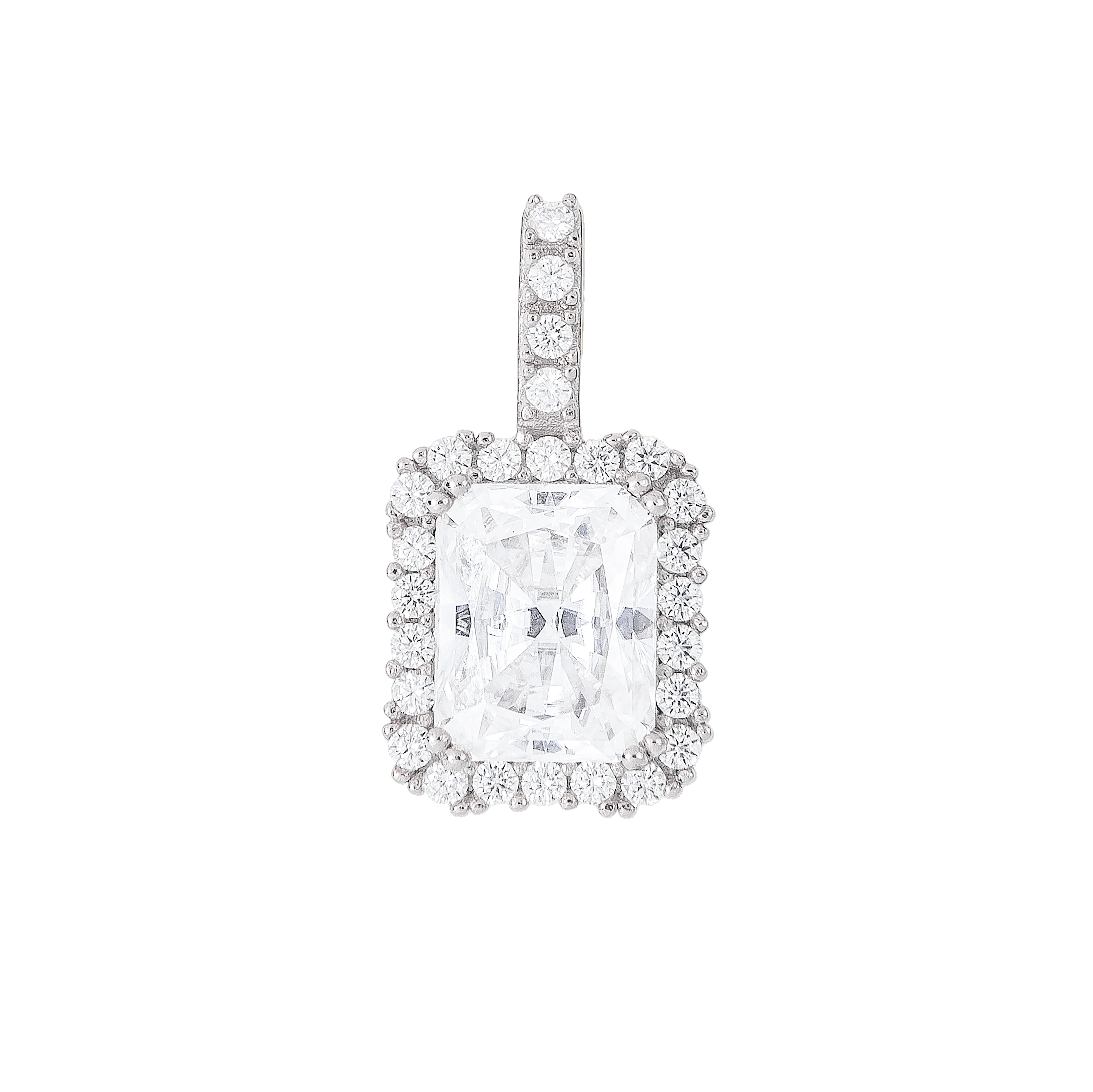 Women's Moissanite Micro Diamond Stone Pendant in White Gold Vermeil