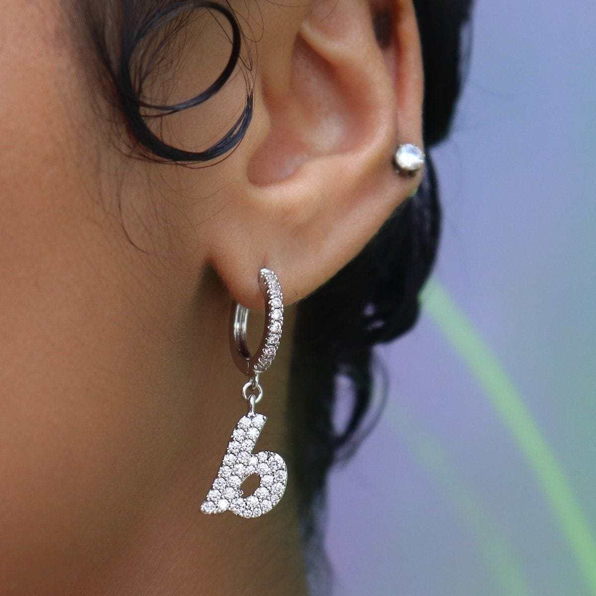Diamond Script Lowercase Font Earring - Single Earring