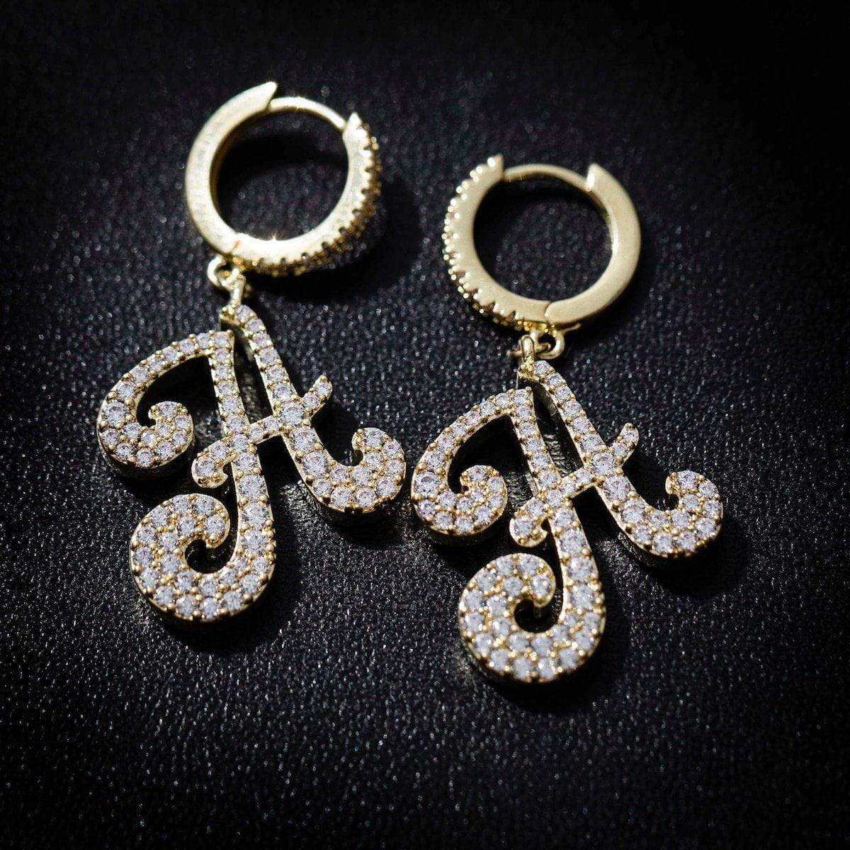 Diamond Script Font Earring - Single Earring