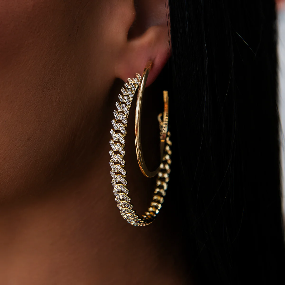 Diamond Prong + Plain Hoop Earring Bundle in Yellow Gold