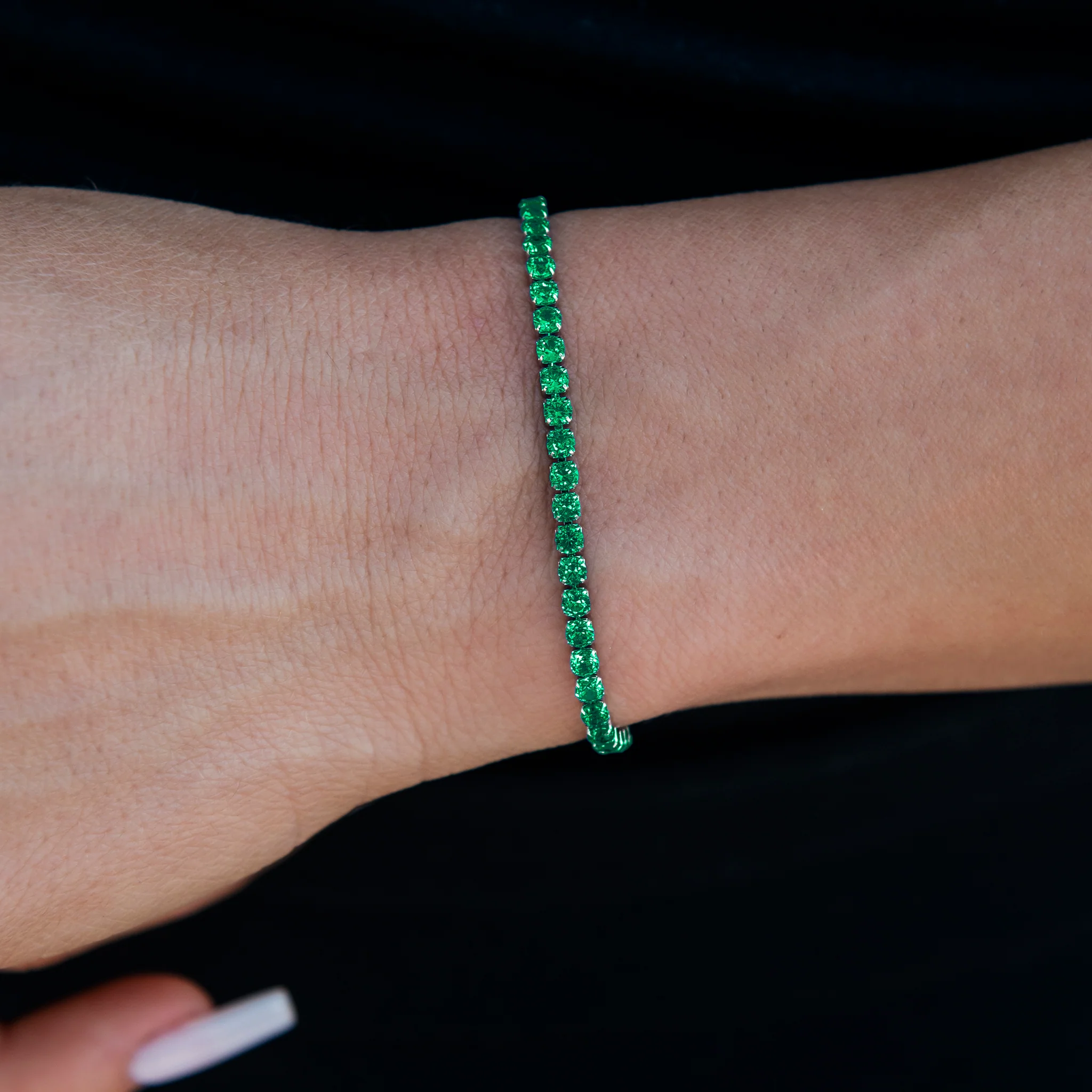 Emerald Micro Tennis Bracelet in White Gold