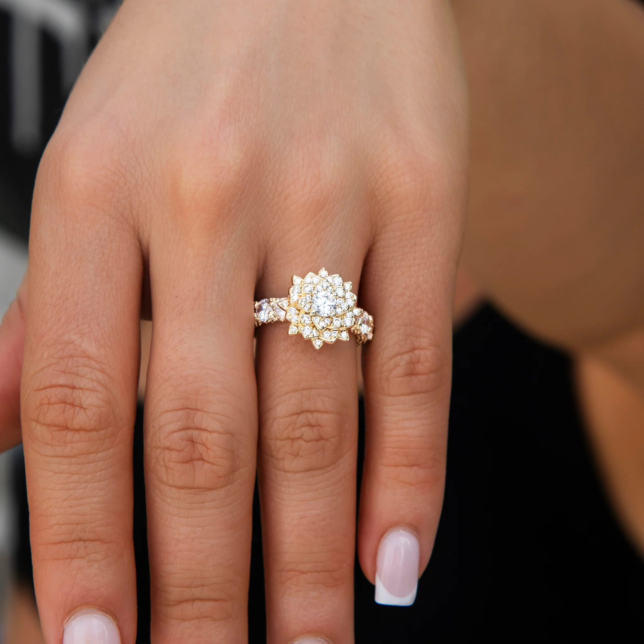 Diamond Rose Ring in Yellow Gold Vermeil