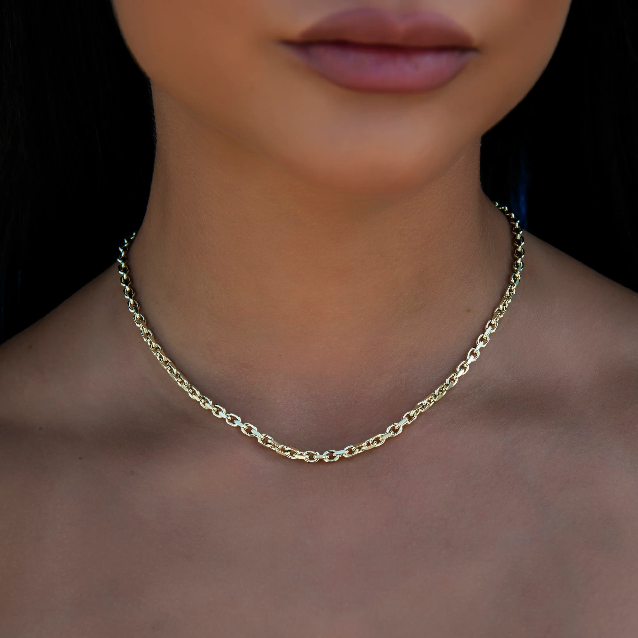 Open Box Necklace + Bracelet in Yellow Gold - 3.6mm