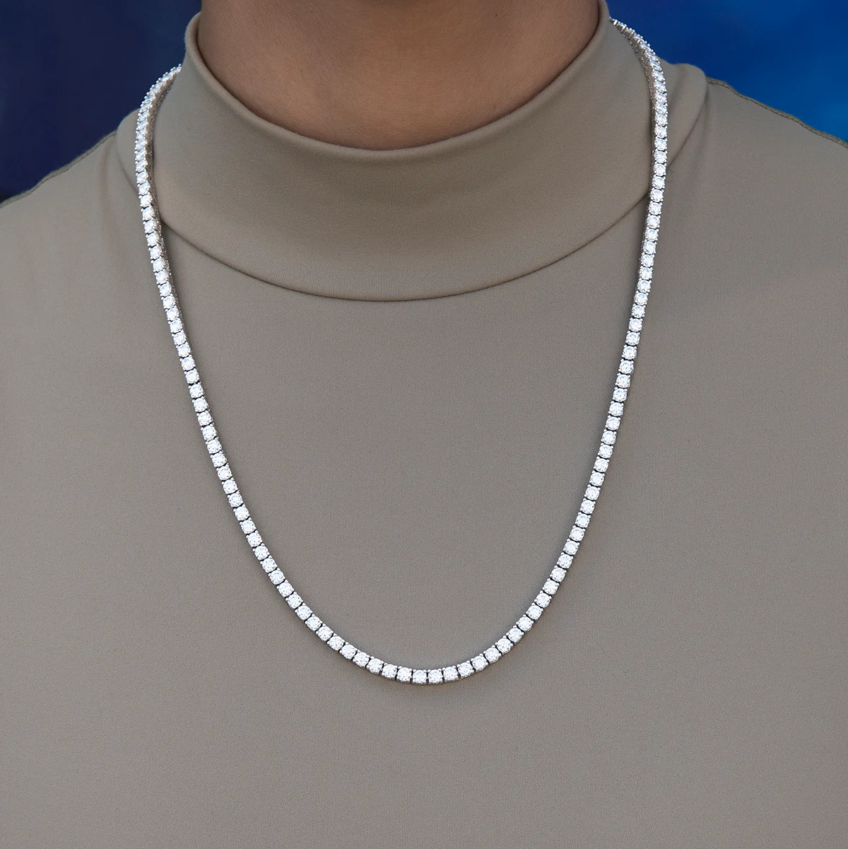 Women's Moissanite Diamond Tennis Necklace in White Gold Vermeil- 3mm