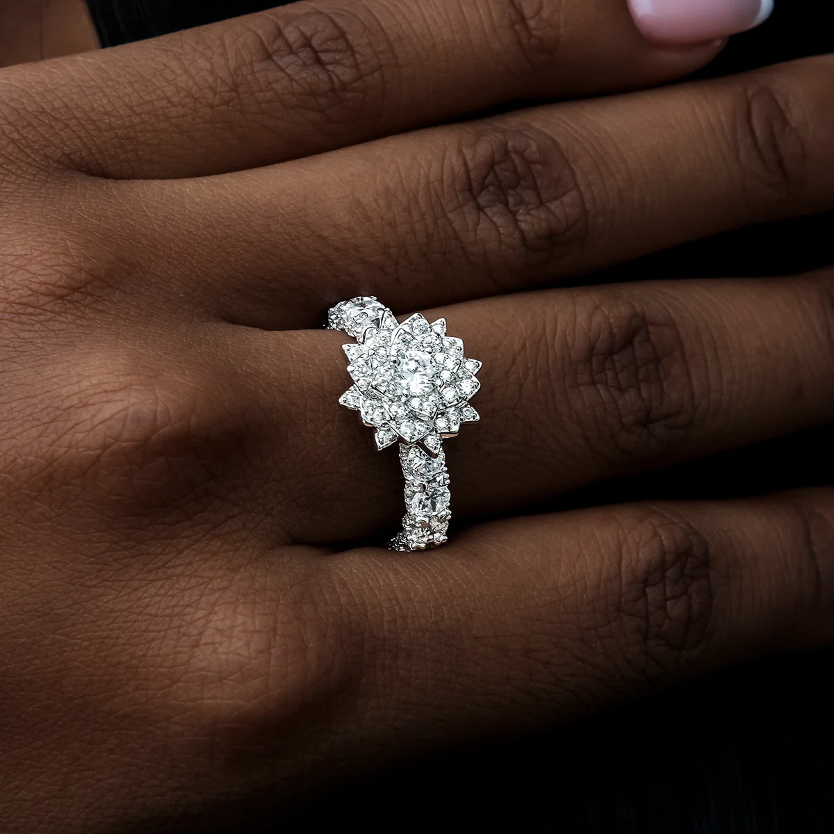 Diamond Rose Ring in White Gold Vermeil