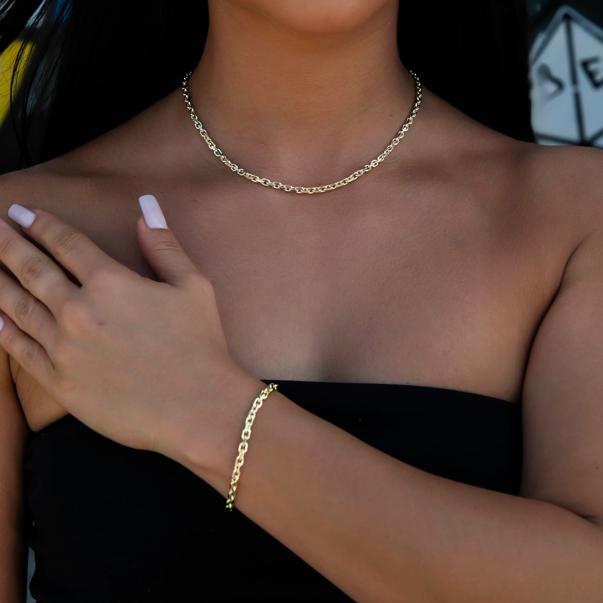 Open Box Necklace + Bracelet in Yellow Gold - 3.6mm