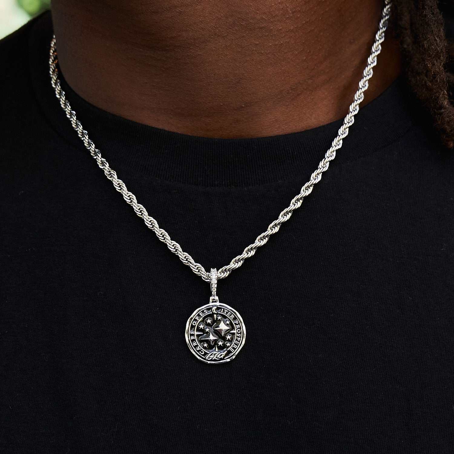 Black Compass Coin Pendant