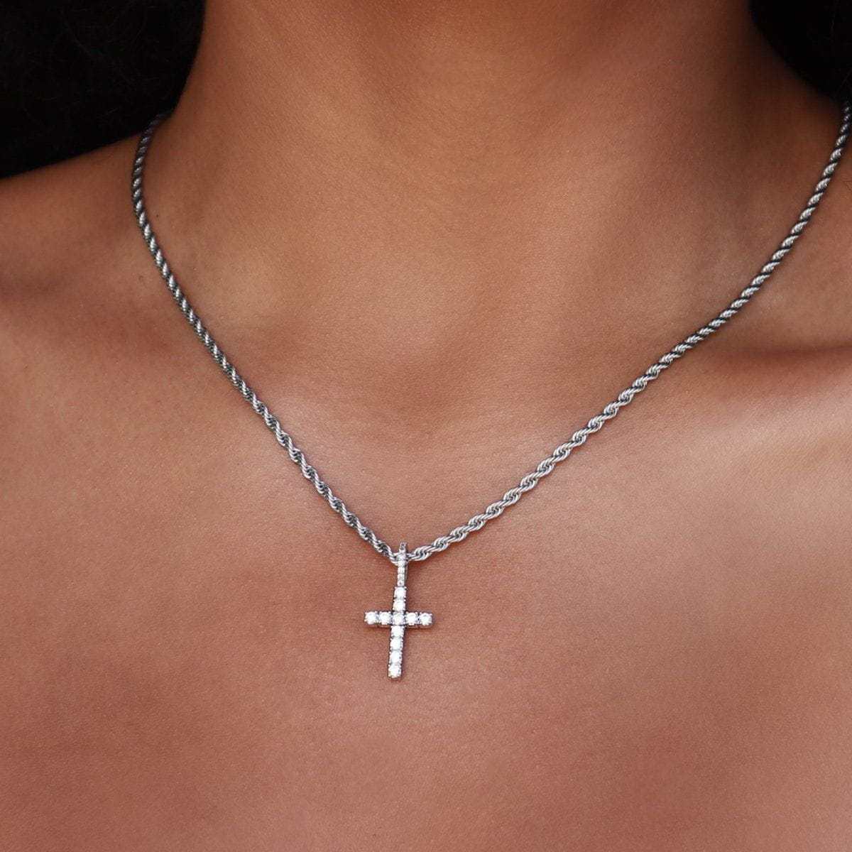 Micro Diamond Cross Pendant in White Gold