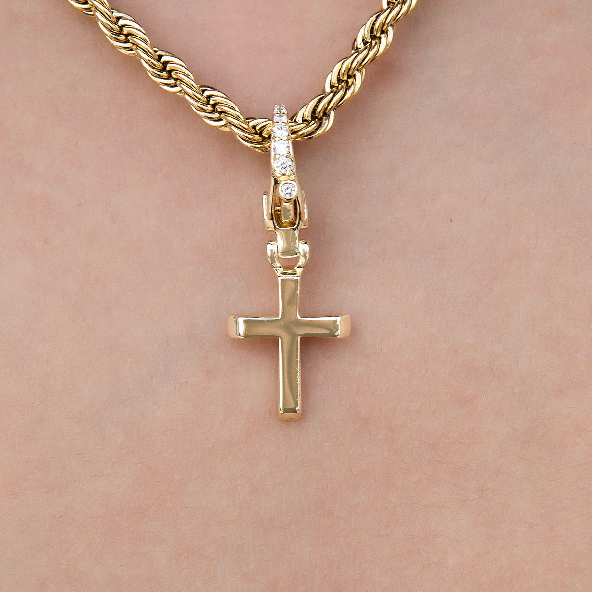 Simple Cross Clip On Charm  Pendant in Yellow Gold