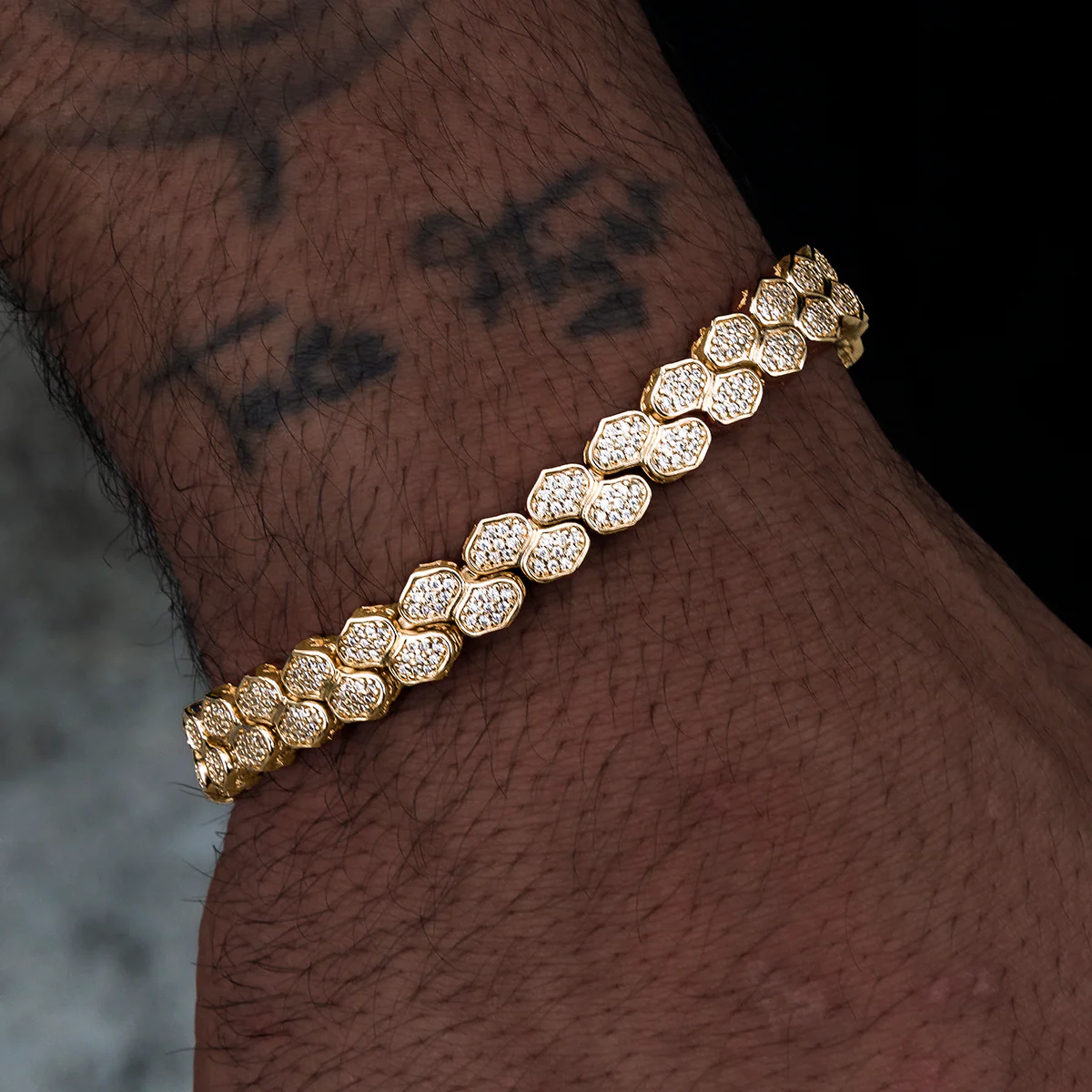 4mm Diamond Pave Flat Snake Link Bracelet - Yellow Gold