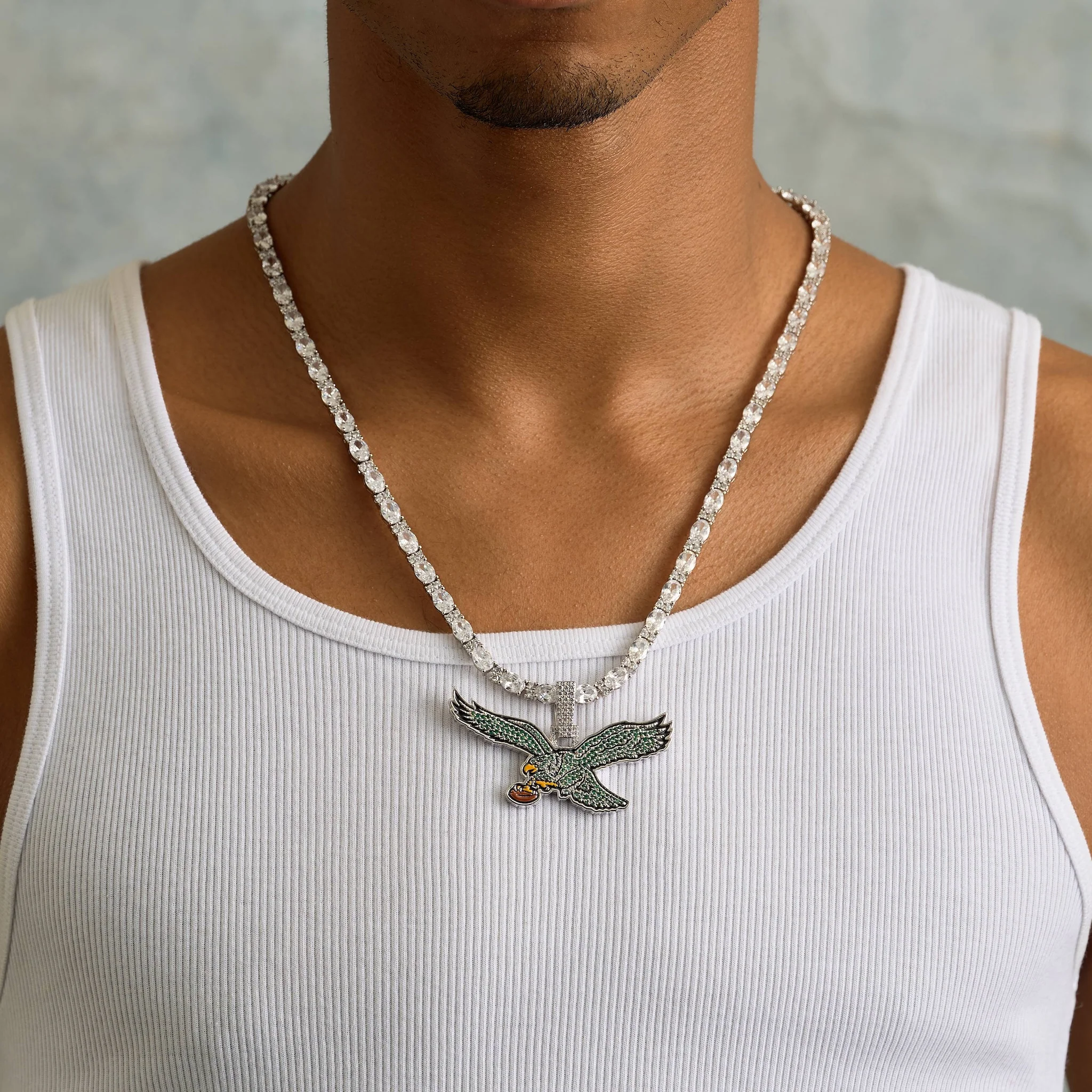 Philadelphia Eagles Official NFL Vintage Logo Pendant in White Gold