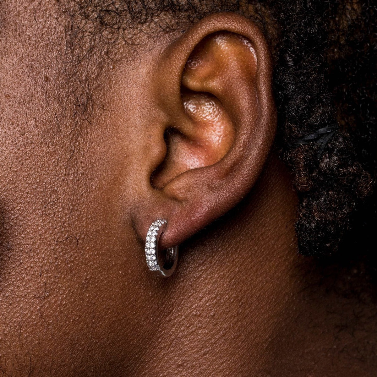 Micro Double Row Extra Small Huggie Hoop Earrings in White Gold