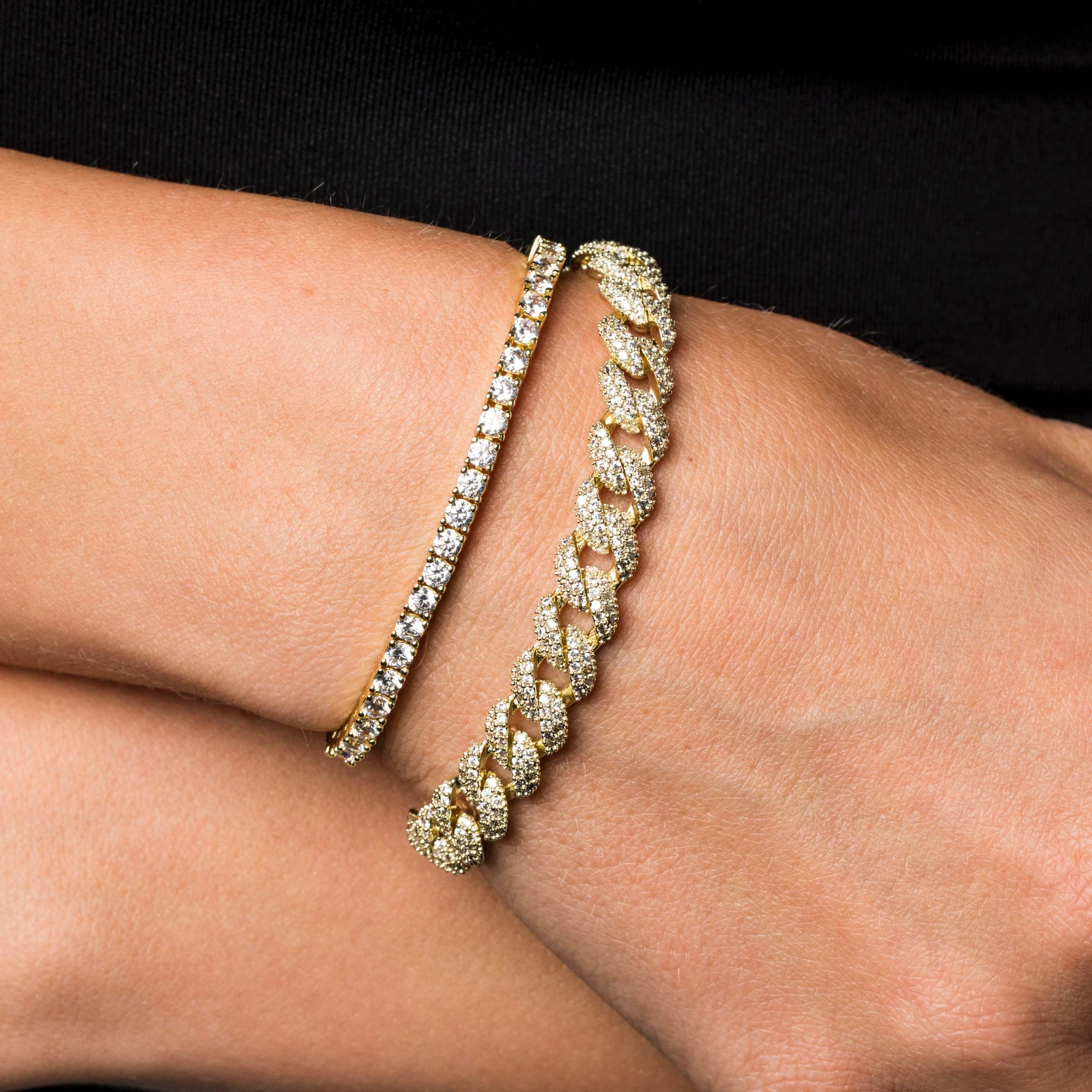 8.5mm Diamond Cuban + 3mm Diamond Tennis Bracelet Bundle