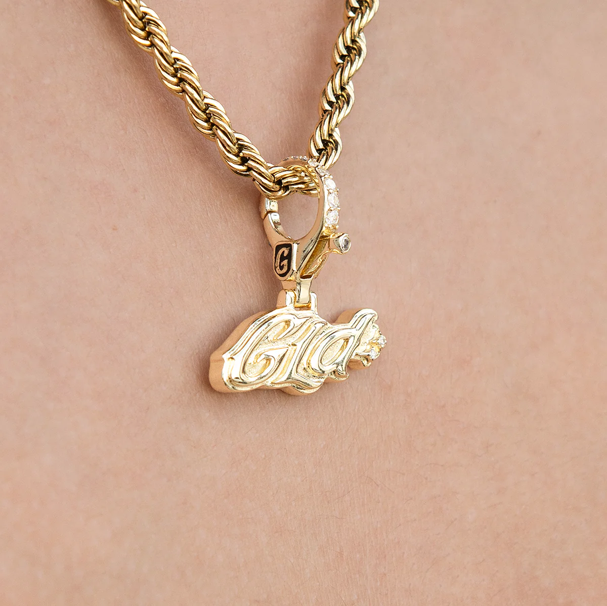GLD Logo Clip On Charm Pendant in Yellow Gold