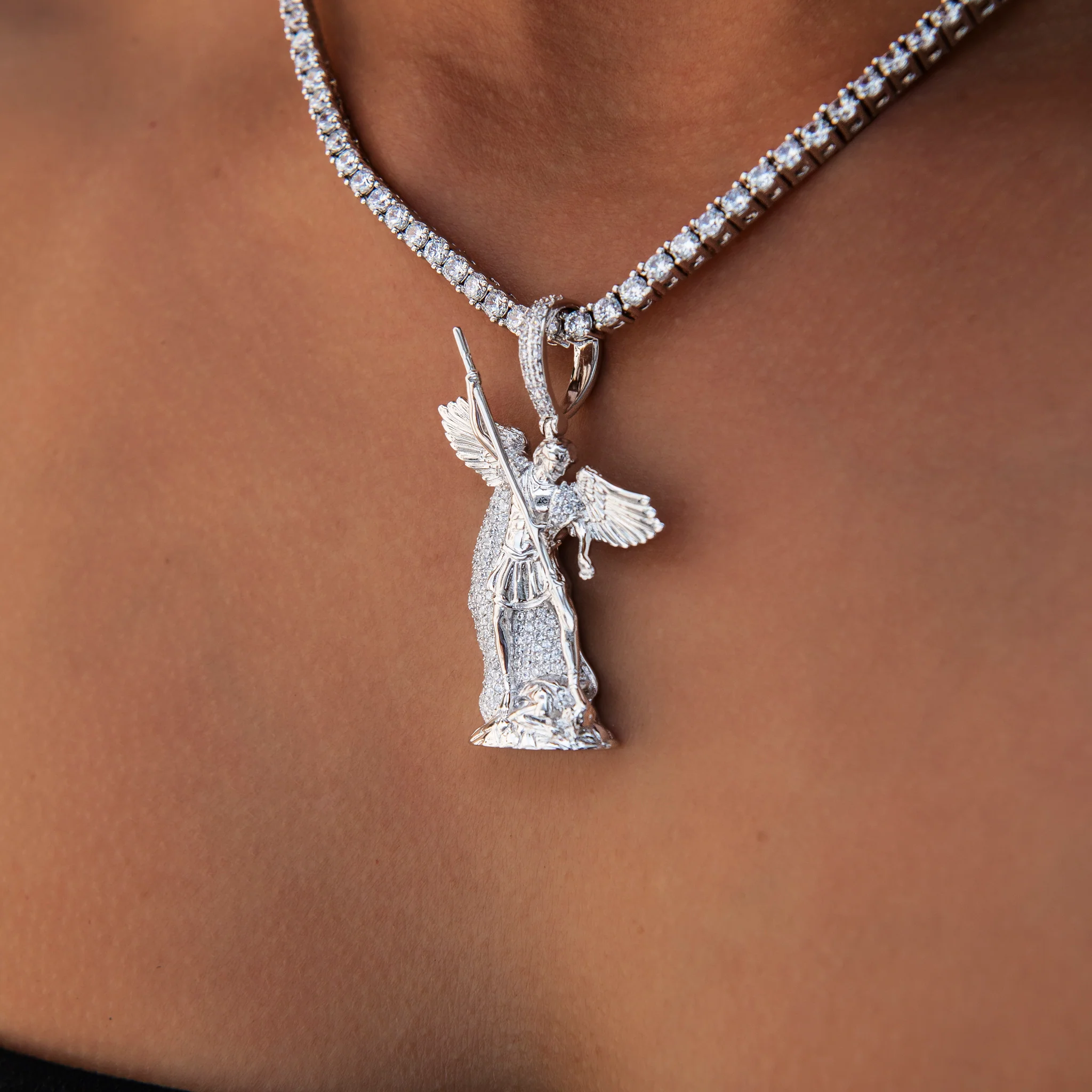 Saint Michael Pendant in White Gold