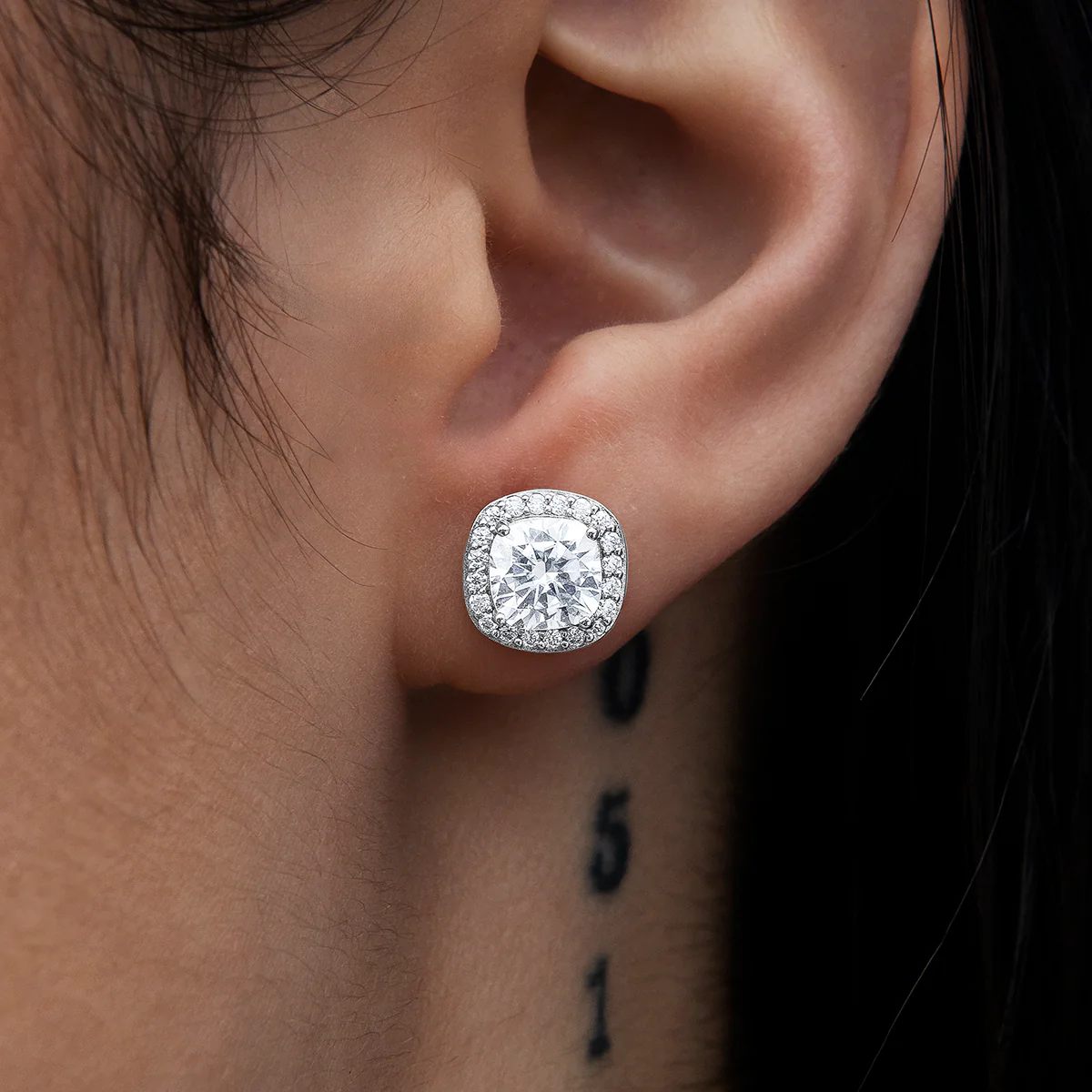 Women's Cushion Cut Moissanite Earrings in White Gold Vermeil